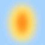 Soft abstract gradient with a warm orange center fading into yellow, surrounded by pale blue tones, creating a calm, atmospheric composition with no distinct objects.