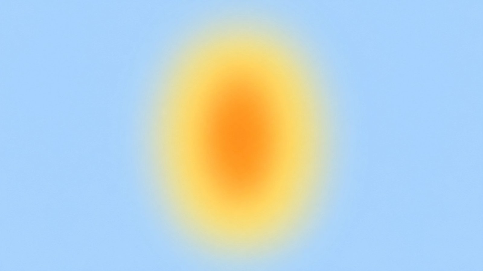 Soft abstract gradient with a warm orange center fading into yellow, surrounded by pale blue tones, creating a calm, atmospheric composition with no distinct objects.